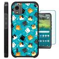 Compatible with Nokia C110; Hybrid Fusion Guard Phone Case Cover + TEMPERED GLASS SCREEN PROTECTOR (Teal Fishbone Cat)