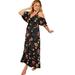 Plus Size Women's Cold-Shoulder Faux-Wrap Maxi Dress by June+Vie in Black Garden Print (Size 30/32)