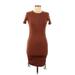 Zara Casual Dress - Bodycon Crew Neck Short sleeves: Brown Print Dresses - Women's Size Medium