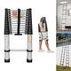 Telescopic Ladder 4.4M/14FT Aluminium Extension Ladder, Loft Ladder, Extendable Ladders, Step Ladder, Multi-Purpose Folding Ladder for Window Cleaning, Replacing Light Bulbs, Max Load 150kg, EN131