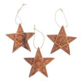 Sunny Christmas,'Hand Carved Star-Shaped Holiday Ornaments (Set of 3'