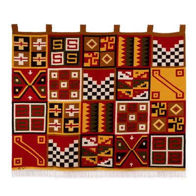 Tribal II,'Handwoven Geometric-Themed Andean Wool Blend Tapestry'