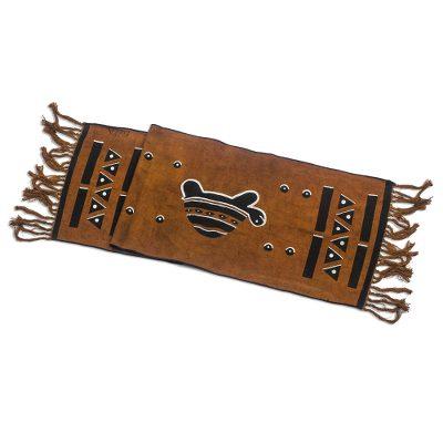 'Hand-Painted Turtle-Themed Cotton Table Runner from Ghana'
