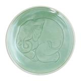 Sleeping Elephant,'Elephant Motif Handcrafted Thai Celadon Ceramic Dinner Plate'