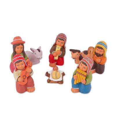 '9-Piece Music-Themed Hand-Painted Ceramic Nativity Scene'