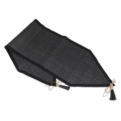 Night Geometry,'Black Cotton Blend Table Runner with Geometric Design'