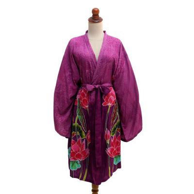 Pink Lotus,'Hand-Painted Lotus Flower Rayon Robe'