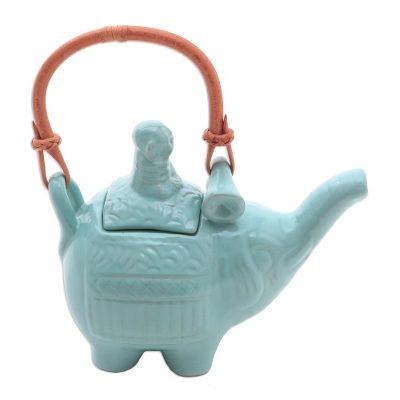 'Buddha and the Turquoise Elephant' - Handmade Blue Ceramic Teapot