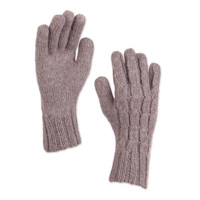 Pretty in Pink Gloves ,'Cable Knit 100% Alpaca Gloves in Light Mauve from Peru'