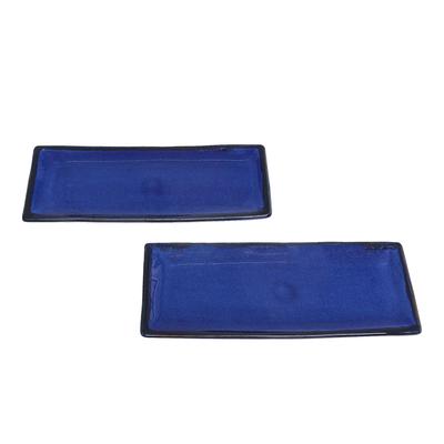 Bright Day,'Pair of Blue Ceramic Platters from Indonesia'