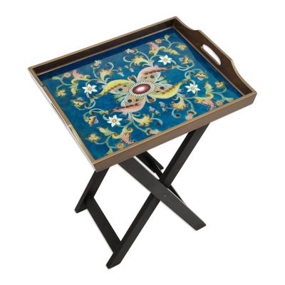 Colonial Night,'Handmade Reverse Painted Glass and Wood Folding Table'