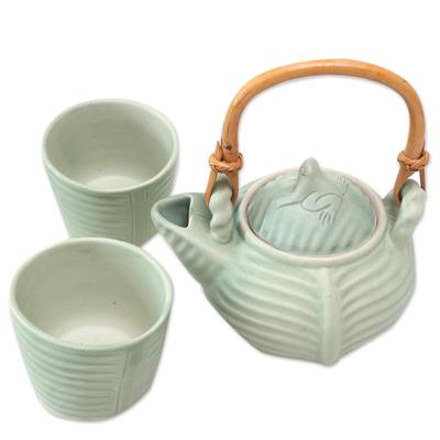 Banana Frog,'Leaf and Tree Ceramic Tea Set from Indonesia (Set for 2)'