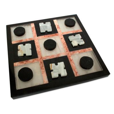 Rose on Black,'Marble Tic Tac Toe Board Game from Mexico'