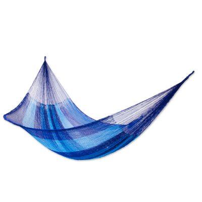 Hammock, 'Blue Caribbean' (double) - Collectible Striped Mayan Hammock