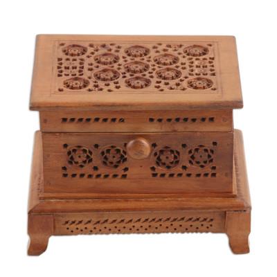 Jali,'Hand-Carved Wood Decorative Box with Jali Openwork Accents'