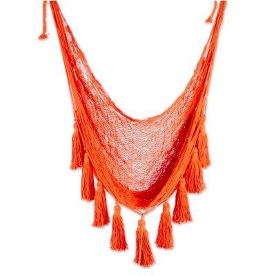 Ocean Seat in Orange,'Orange Tasseled Cotton Rope Mayan Hammock Swing from Mexico'