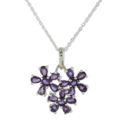 Amethyst flower necklace, 'Bouquet of Wisdom'