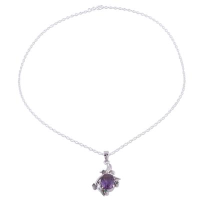 Harmony Vine,'Rhodium Plated Amethyst and Emerald Necklace from India'