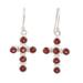 Celebrated Cross,'Garnet and Sterling Silver Cross Dangle Earrings'