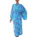 Misty Garden,'Women's Blue and Green Hand Crafted Batik Rayon Robe'