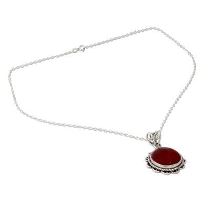 Burst of Passion,'Indian Handcrafted Sterling Silver and Carnelian Necklace'