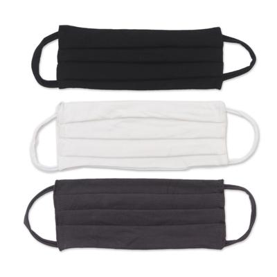 Solid Neutrals,'1 White/1 Black/1 Grey Pleated Rayon & Lycra Ear Loop Masks'