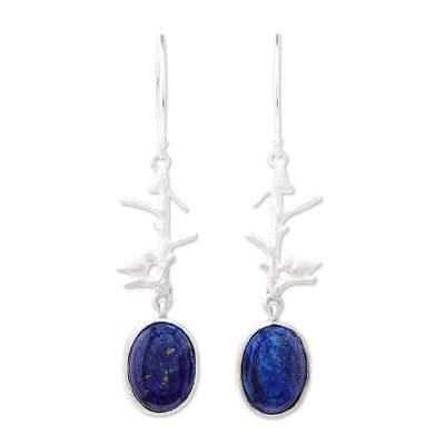 'Nature-Themed Lapis Lazuli Dangle Earrings from Thailand'
