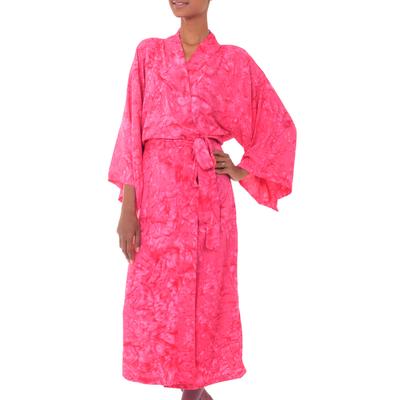 Women's batik robe 'Crimson Destiny' - Women's Batik Patterned Robe from Indonesia