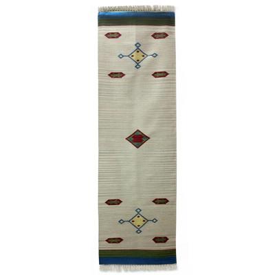 Kites,'Indian Artisan Crafted Wool Runner with Fringe (2x8)'