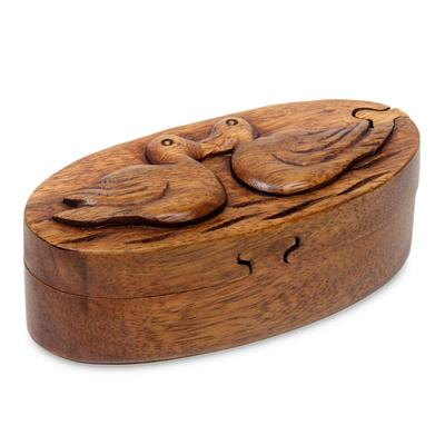 Wood puzzle box, 'Duckling Romance'