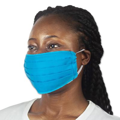 Royal Dream,'Pleated Blue Cotton Face Mask from Af...