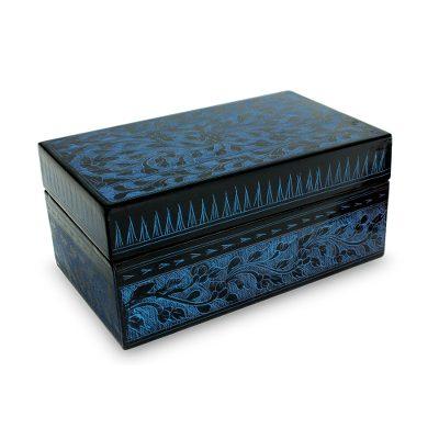 Lacquered wood box, 'Blue Thai Fantasy'