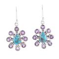Peacock Reign,'Amethyst Composite Turquoise Sterling Silver Dangle Earrings'