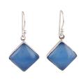 Sky Squares,'Square Blue Chalcedony Dangle Earrings Crafted in India'