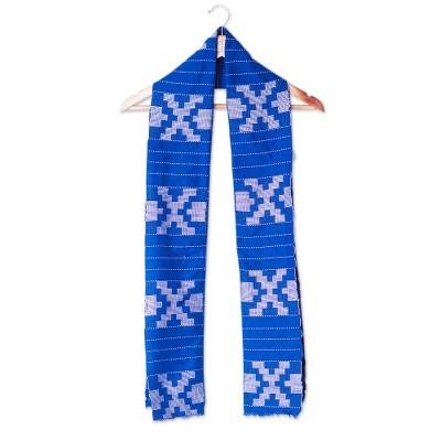 Sapphire Signals,'Handloomed Geometric Cotton Scarf in Sapphire'