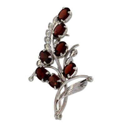 Garnet floral brooch pin, 'Spectacular'