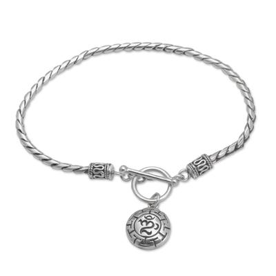 Temesir Omkara,'Sterling Silver Om Charm Bracelet Crafted in Bali'