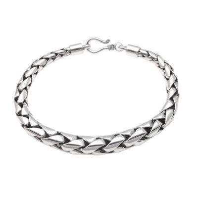 'High-Polish Sterling Silver Wheat Chain Bracelet from Bali'