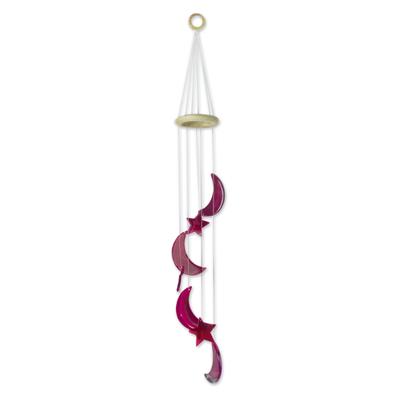 Pink Moon and Stars,'Pink Agate Moon and Star Wind Chimes from Brazil'