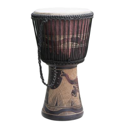 Wood djembe drum, 'Elephant Beat'