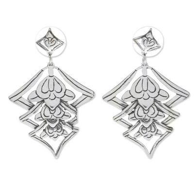 Sterling silver flower earrings, 'Floral Lanterns'