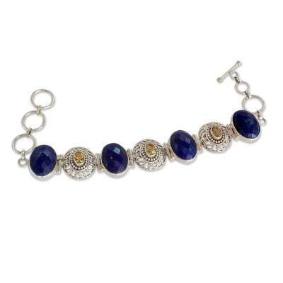 Lapis and citrine link bracelet, 'Royal Lace'