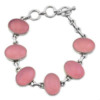 Pink Adoration,'Hand Made Chalcedony Sterling Silver Link Bracelet India'