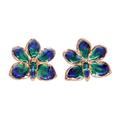 Natural orchid gold-plated flower earrings, 'Aqua Perfection'