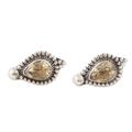 Joy Drops,'Sterling Silver Button Earrings with Faceted Citrine Stones'