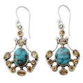 Droplets of Sunshine,'Sterling Silver Citrine Earrings with Composite Turquoise'