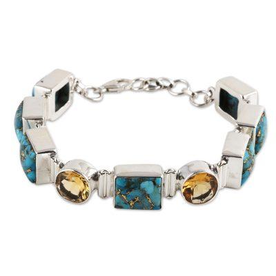 Connected,'Citrine and Composite Turquoise Link Bracelet from India'