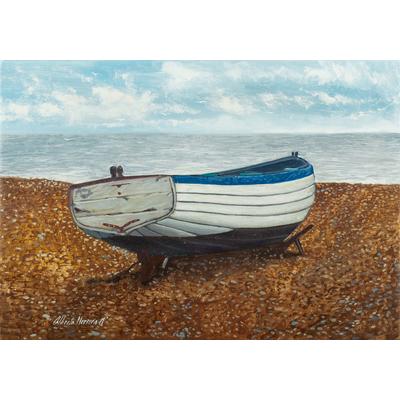 Boat II,'Oil on Canvas Realistic Seascapes Painting from Peru'