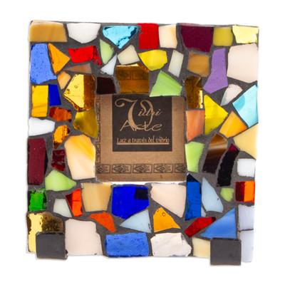 Mexican Kaleidoscope,'Handcrafted Stained Glass Photo Frame (2x2)'