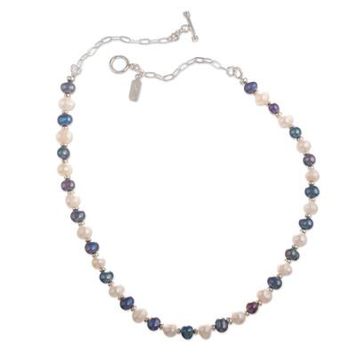 Natural Contrast,'Sterling Silver and Cultured Pearl Classic Strand Necklace'